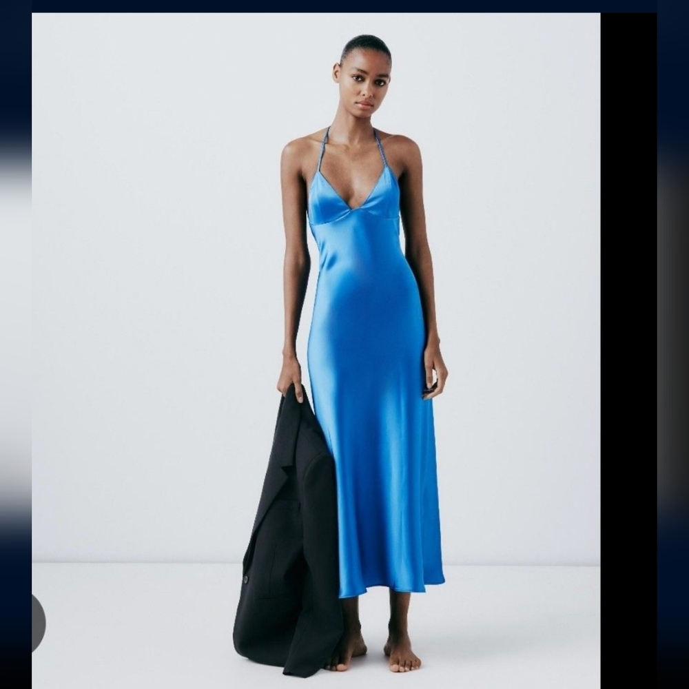 Elegant Blue Satin Slip Dress